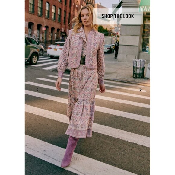 NWT sezane SEA NY ROXANNE midi DRESS  EMILIA linen purple pink SZ40 US8 bust40 - Picture 1 of 8